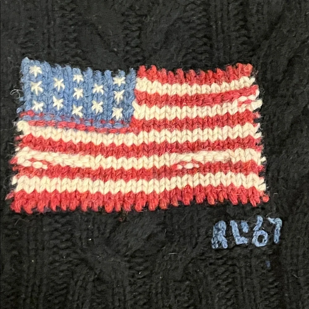Polo Ralph Lauren American Flag USA Cable Knit Scarf Lambswool Approx 64”x9”